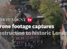 Drone footage shows destruction to historic London pub caused by huge fire<br><br>
