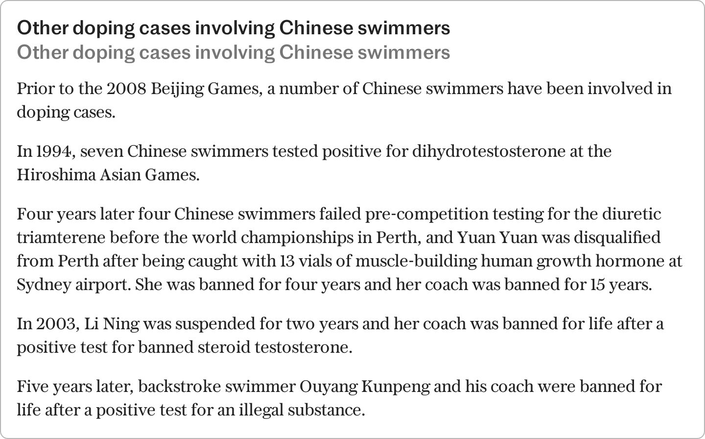 23 chinese swimmers failed drug tests before tokyo olympics and still competed