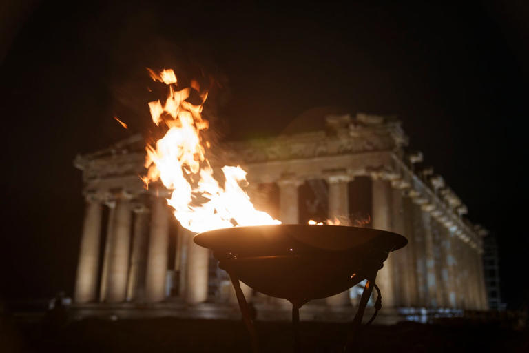 Paris 2024: Cauldron atop Acropolis lit with Olympic torch as relay ...