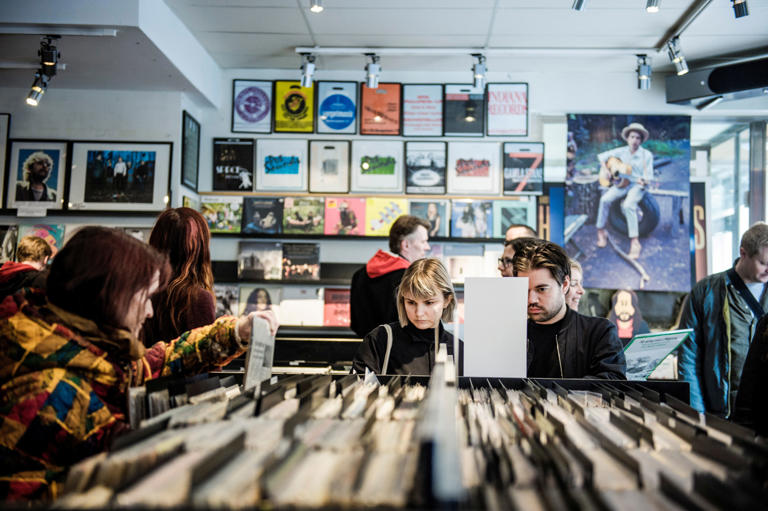 Record Store Day has become an annual event for lovers of vinyl albums around the world, like these in Stockholm. (Marc Femenia/TT News Agency via Reuters)