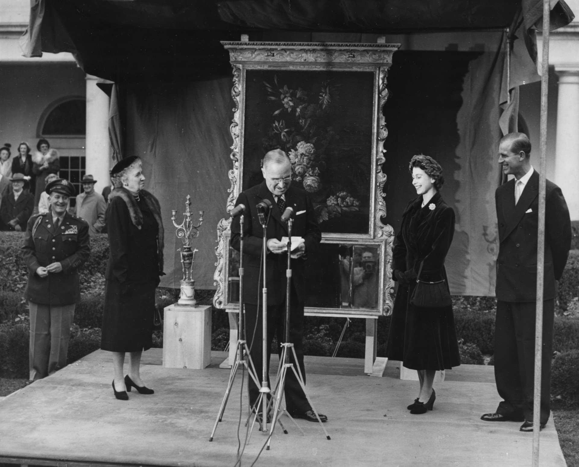 Princess Elizabeth and Prince Philip smile as US President Harry S. Truman pauses during a speech in 1951.<p><a href="https://www.msn.com/en-au/community/channel/vid-7xx8mnucu55yw63we9va2gwr7uihbxwc68fxqp25x6tg4ftibpra?cvid=94631541bc0f4f89bfd59158d696ad7e">Follow us and access great exclusive content every day</a></p>