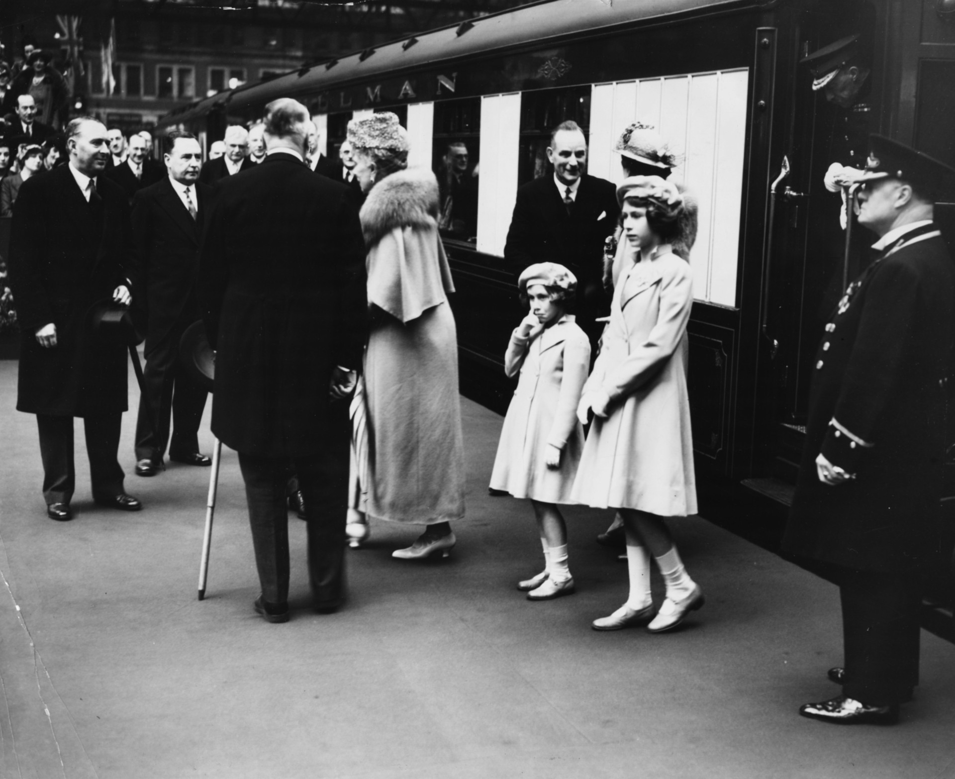 Princesses Elizabeth and Margaret at Waterloo Station in London. At the outbreak of war in 1939, the two young royals went to stay at Balmoral Castle in Scotland, and later at Sandringham House in Norfolk.<p>You may also like: </p>