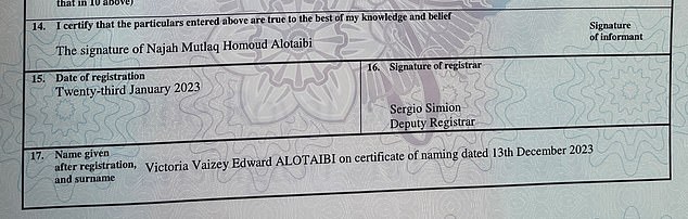married tory lord's name appears on child's birth certificate