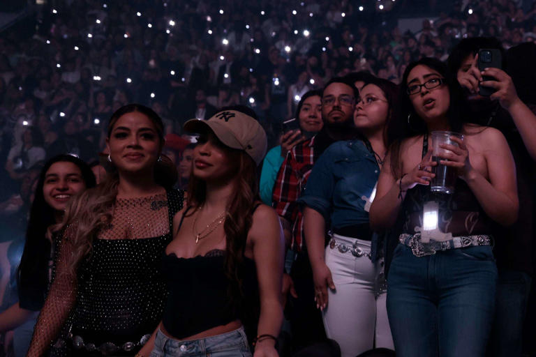 Bad Bunny fans during his Most Wanted Tour concert at the Wells Fargo Center in Philadelphia on Friday, his first concert in the city since his Made In America appearance in 2022.