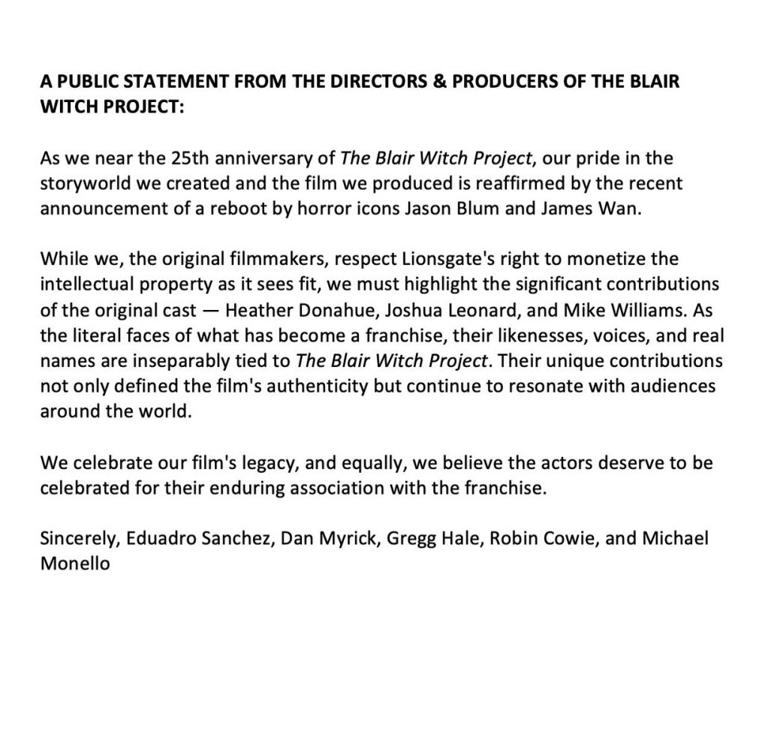 ‘the Blair Witch Project Stars Share Public Proposal To Lionsgate Asking For Retroactive 8527