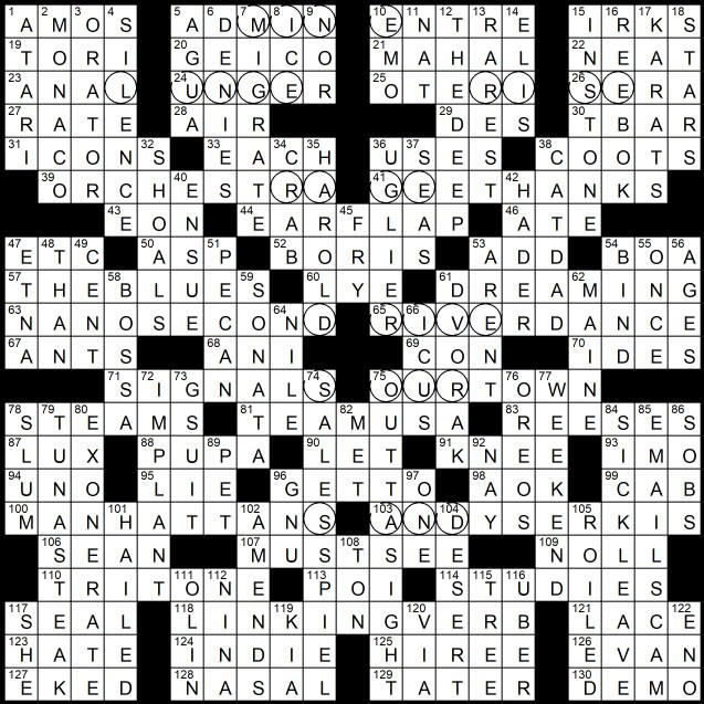 Solution to Evan Birnholz’s April 21 crossword, ‘Break in the Action’