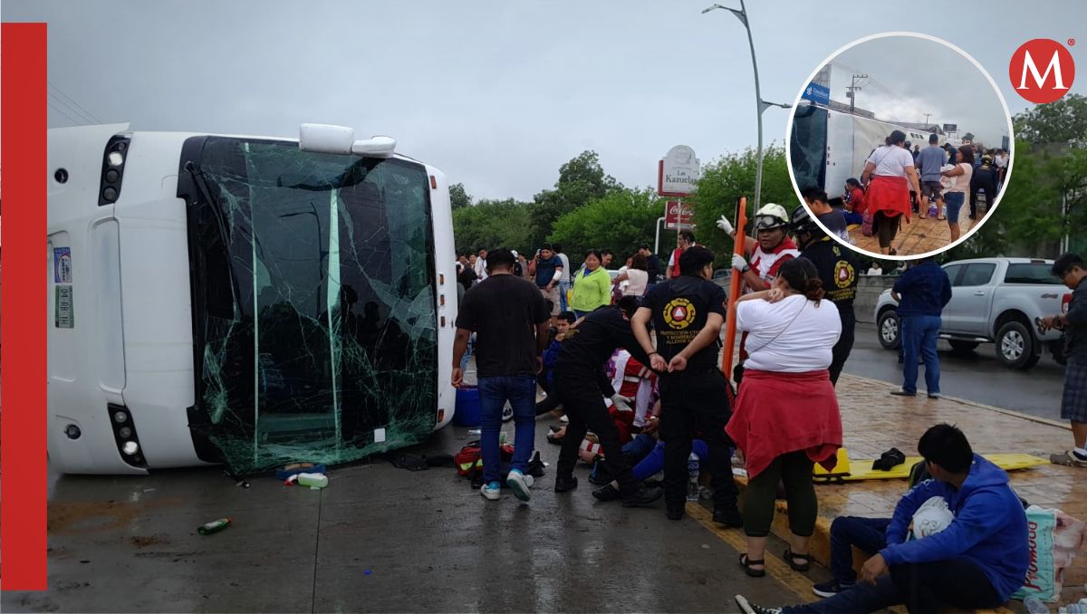 autobús de pasajeros vuelca en carretera nacional en allende; hay 53 lesionados