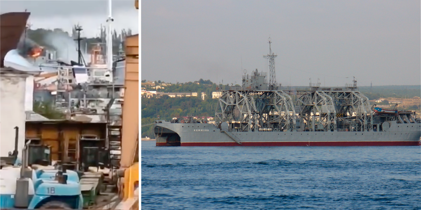 ryska svartahavsflottans äldsta fartyg träffat i attack