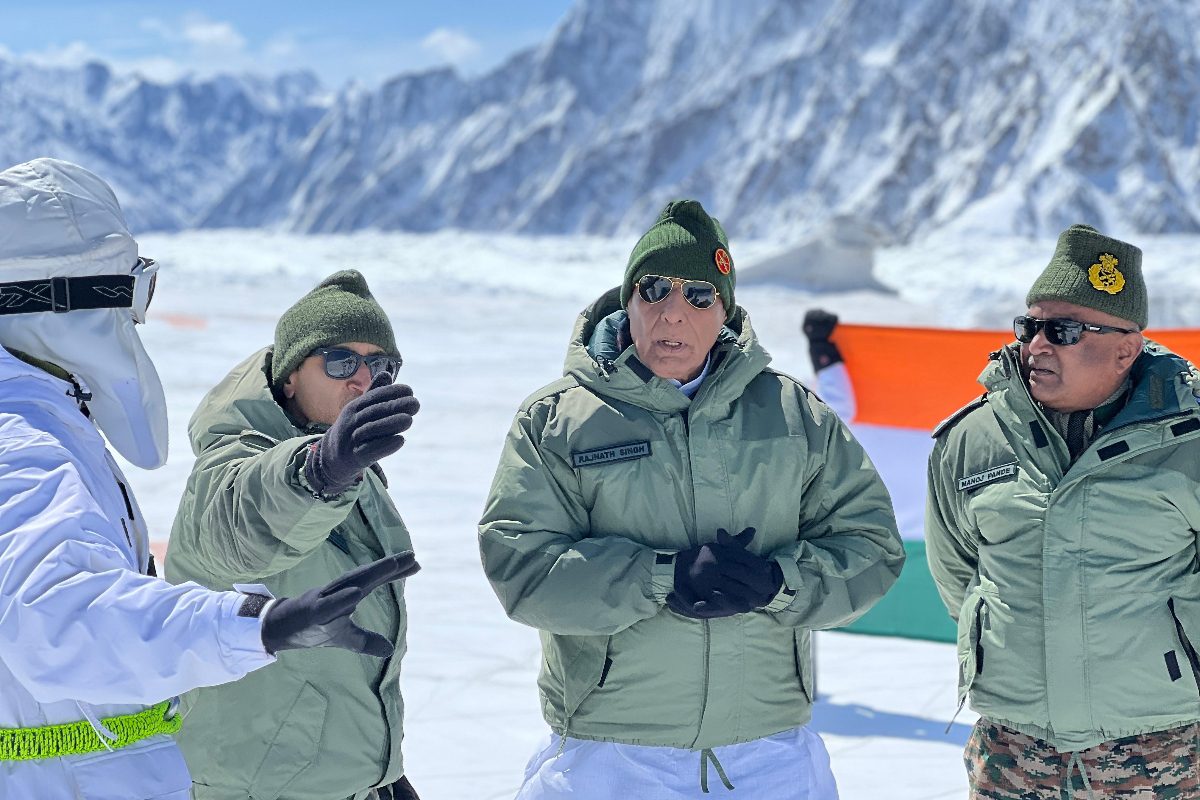 ‘capital of valour & courage’: defence minister rajnath singh meets indian army troops in siachen