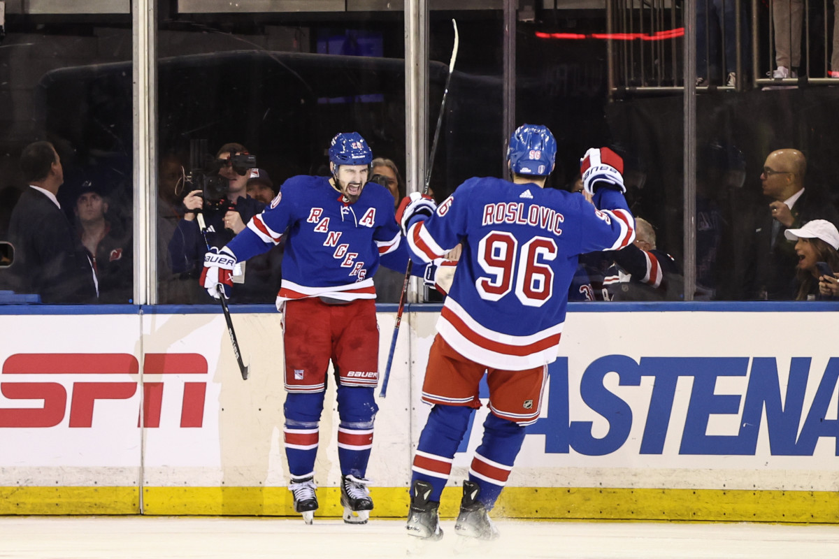 rangers, rempe flex their muscles; dominate capitals at msg taking game one 4-1
