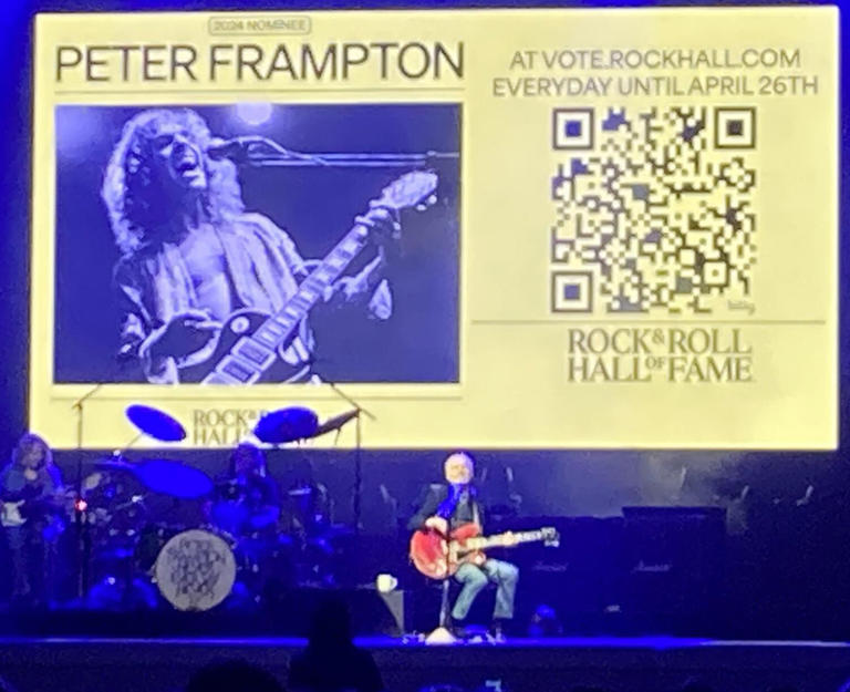 Peter Frampton encouraged attendees at his April 14, 2024, concert at The Shell in San Diego to vote for him to be inducted into the Rock& Roll Hall of Fame.