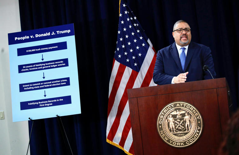 Manhattan District Attorney Alvin Bragg speaks during a news conference about former President Donald Trump’s arraignment on April 4, 2023.