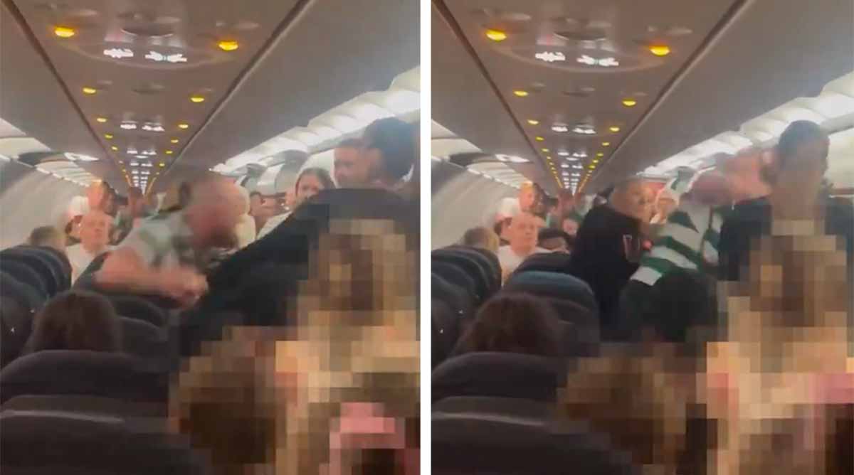 video: passager forårsager stor slagsmål og slår politibetjente på easyjet-fly