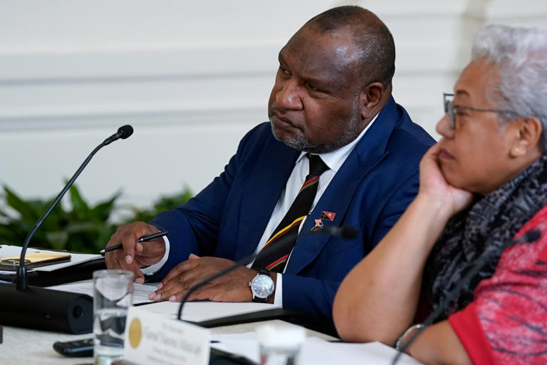 Papua New Guinean prime minister James Marape attends a meeting with Pacific Islands Forum leaders during the UU-Pacific Islands Forum Summit in the East Room of the White House (AP)