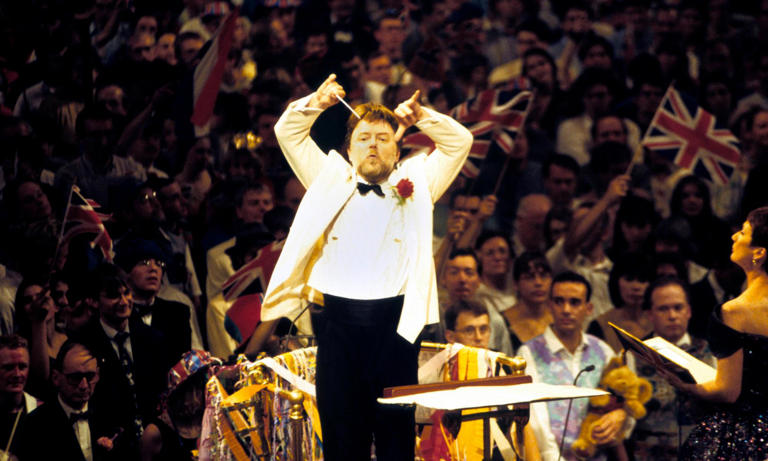 Andrew Davis on the podium at the Last Night of the Proms at the Royal Albert Hall, London, in 1996. Photograph: David Redfern/Redferns