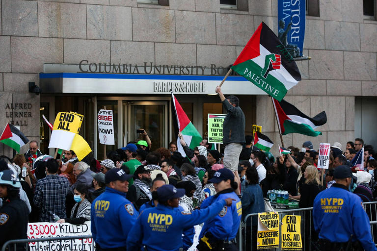 A pro-Palestinian protest outside Columbia University on 20 April 2024