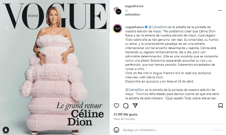 céline dion reaparece renovada y radiante en nueva edición de 'vogue francia'