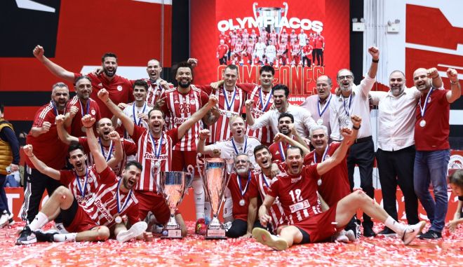 ολυμπιακός: οι ερυθρόλευκοι έφτασαν τους 308 ομαδικούς τίτλους με την κατάκτηση της volley league