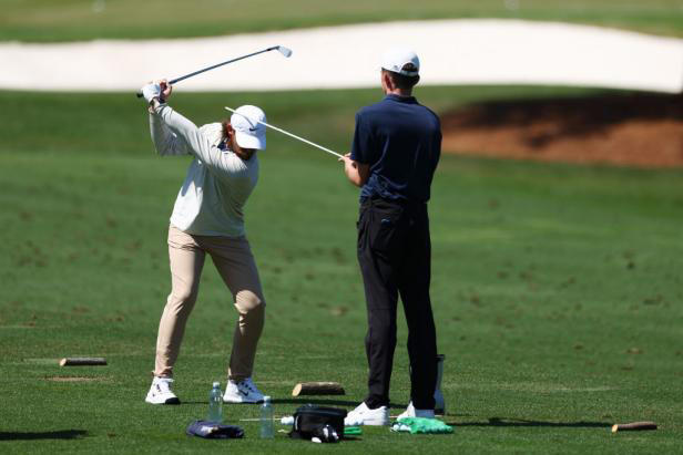 AUGUSTA, GEORGIA - APRIL 08: Tommy Fleetwood of England plays a shot in the practice area before a practice round prior to the 2024 Masters Tournament at Augusta National Golf Club on April 08, 2024 in Augusta, Georgia. (Photo by Maddie Meyer/Getty Images)
