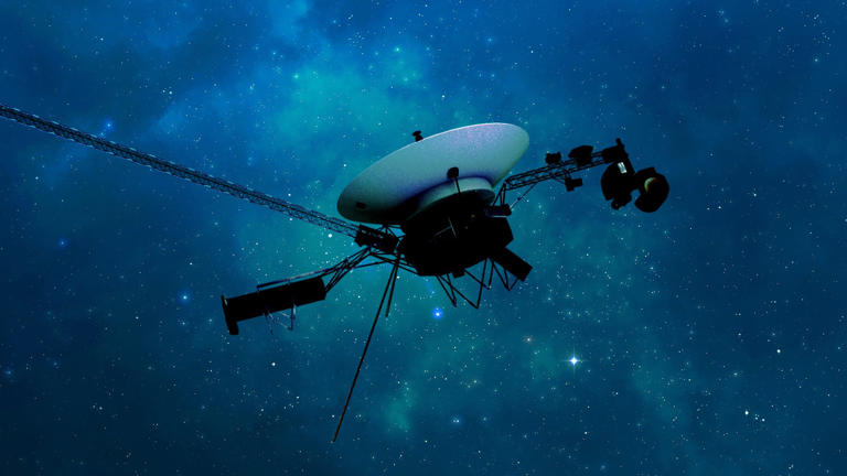 NASA’s Voyager 1 spacecraft is depicted in this artist’s conception traveling through interstellar space, which it entered in 2012.