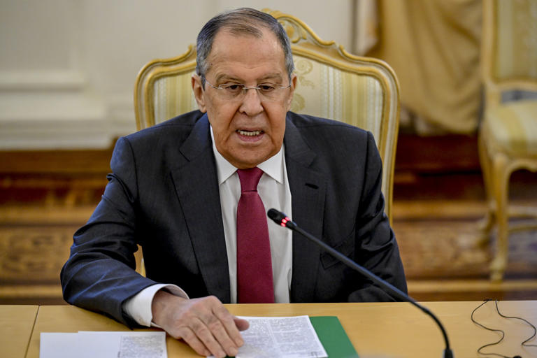 Russian Foreign Minister Sergey Lavrov is pictured during a meeting in Moscow, Russia on March 6, 2024. On Monday, Lavrov warned the U.S. and its allies about the potential of "a direct military confrontation between nuclear powers."