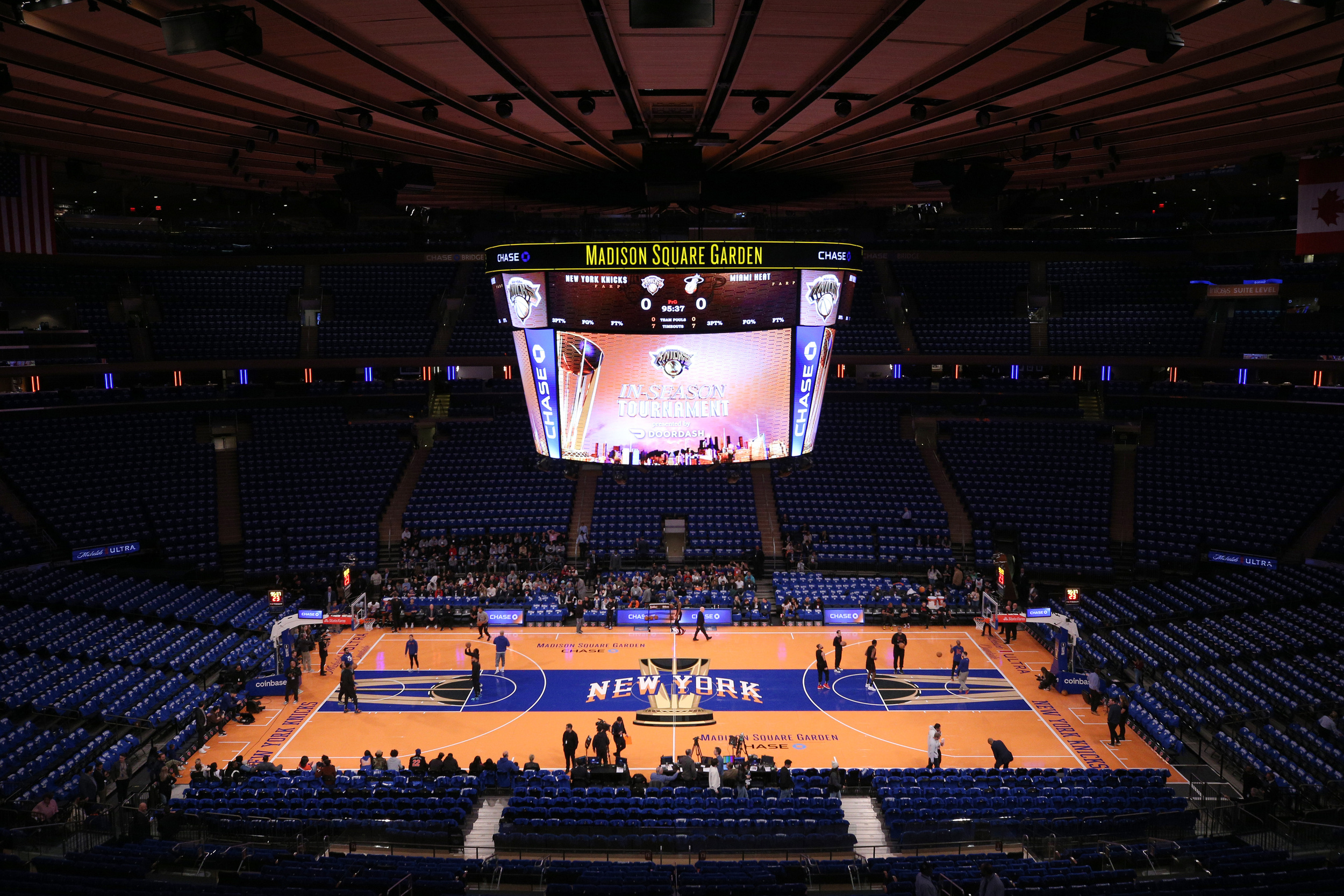madison square garden jumbotron shows knicks looking way ahead to potential eastern conference finals appearance