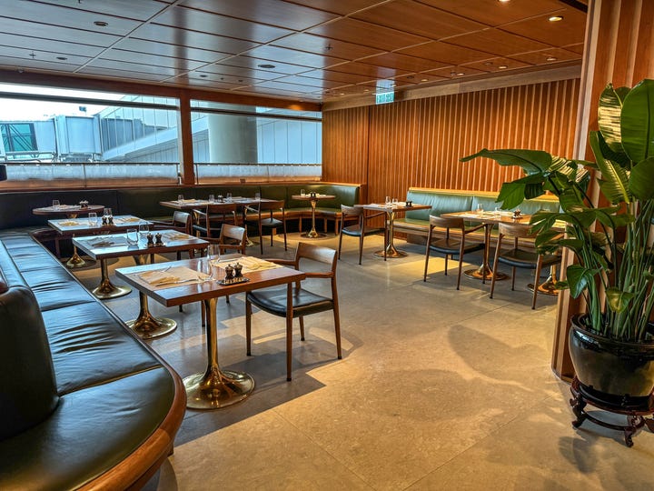 <p>Everything at The Pier's restaurant was made-to-order. Menu options included a burger, fish, and ramen — all cooked to your liking. </p><p>The airline has a partnership with the Rosewood Hotel in Hong Kong, so there were also dishes from the collaboration available.</p><p>Guests in the lounge get access to both the regular menu and the collaboration menu, with each offering some seasonal options that change regularly.</p>