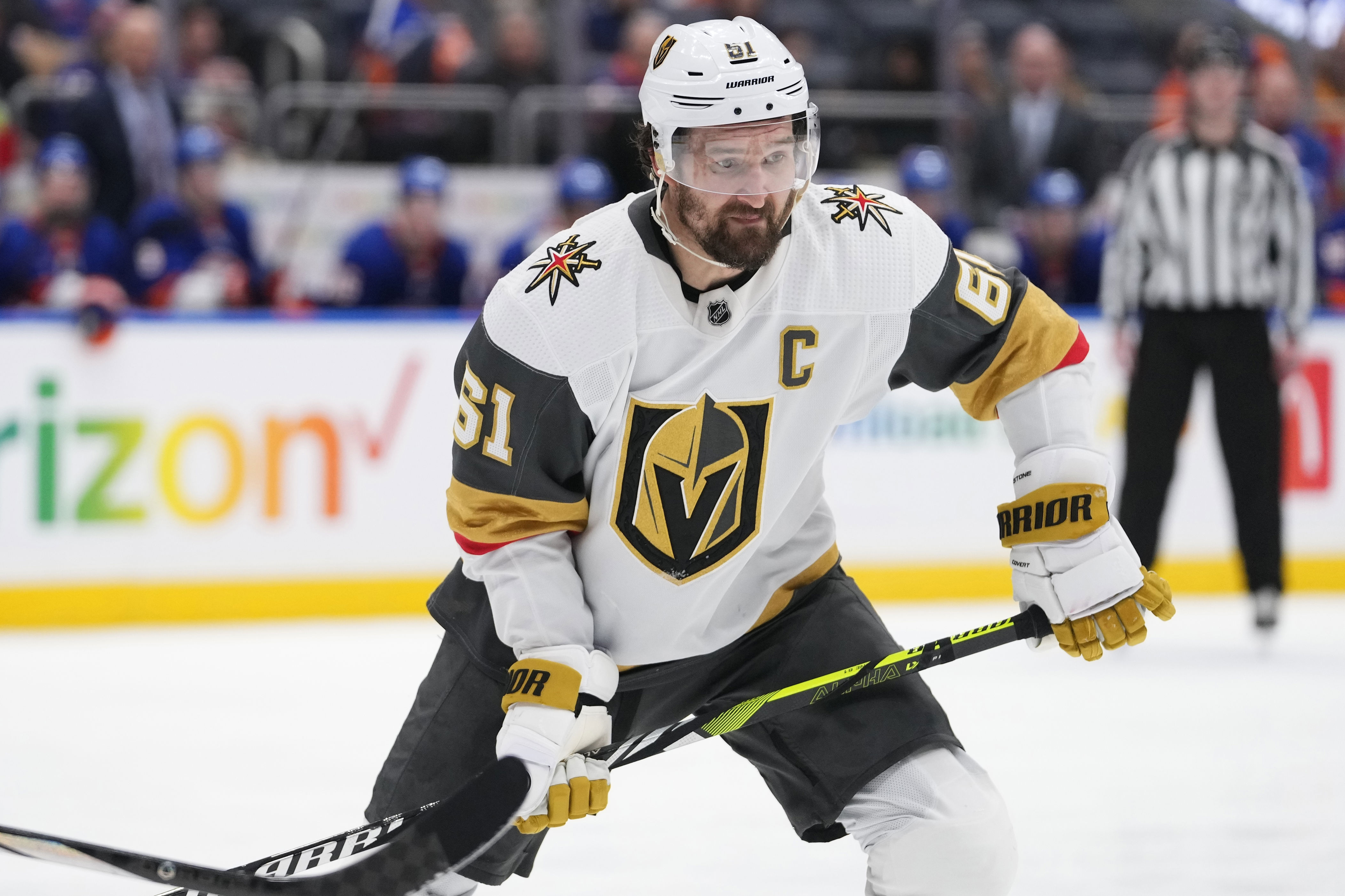 defending cup champion vegas goes with thompson in net for game 1 in dallas; stone scores in return
