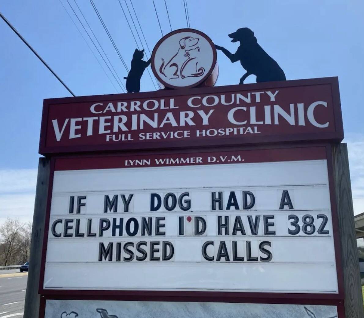 <p>With their boundless energy, readily-given affection, and pure beauty, dogs make themselves incredibly easy to love. Yet, this vet clinic's sign is a good reminder that if they were granted the powers that humans are, people might start to feel a little differently about them.</p> <p>After all, it's pretty concerning behavior if a person won't stop calling and it's hard not to admit that a dog would do the same thing. And it wouldn't make most people feel any more comfortable if that person started heavily panting or barking. Let's keep dogs as they are.</p>