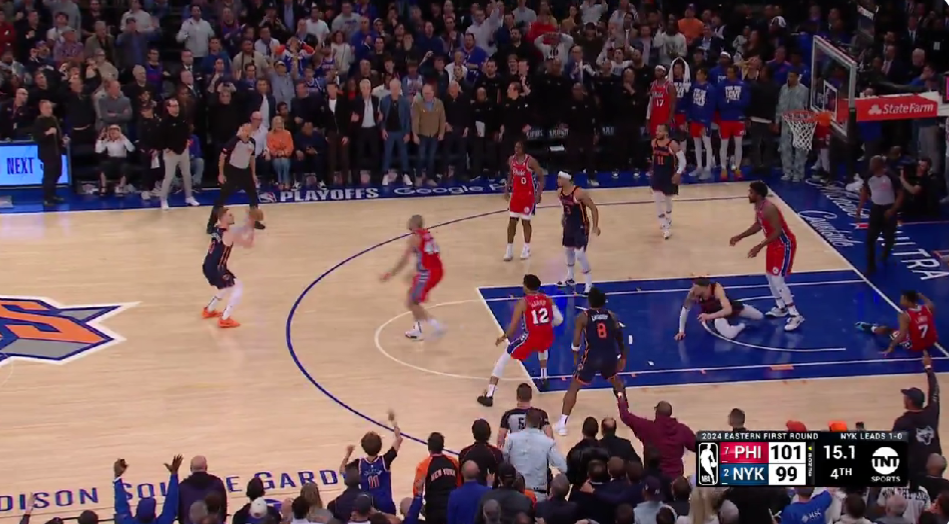 the knicks completed an absolutely wild finish with 2 quick 3-pointers to beat the 76ers in game 2