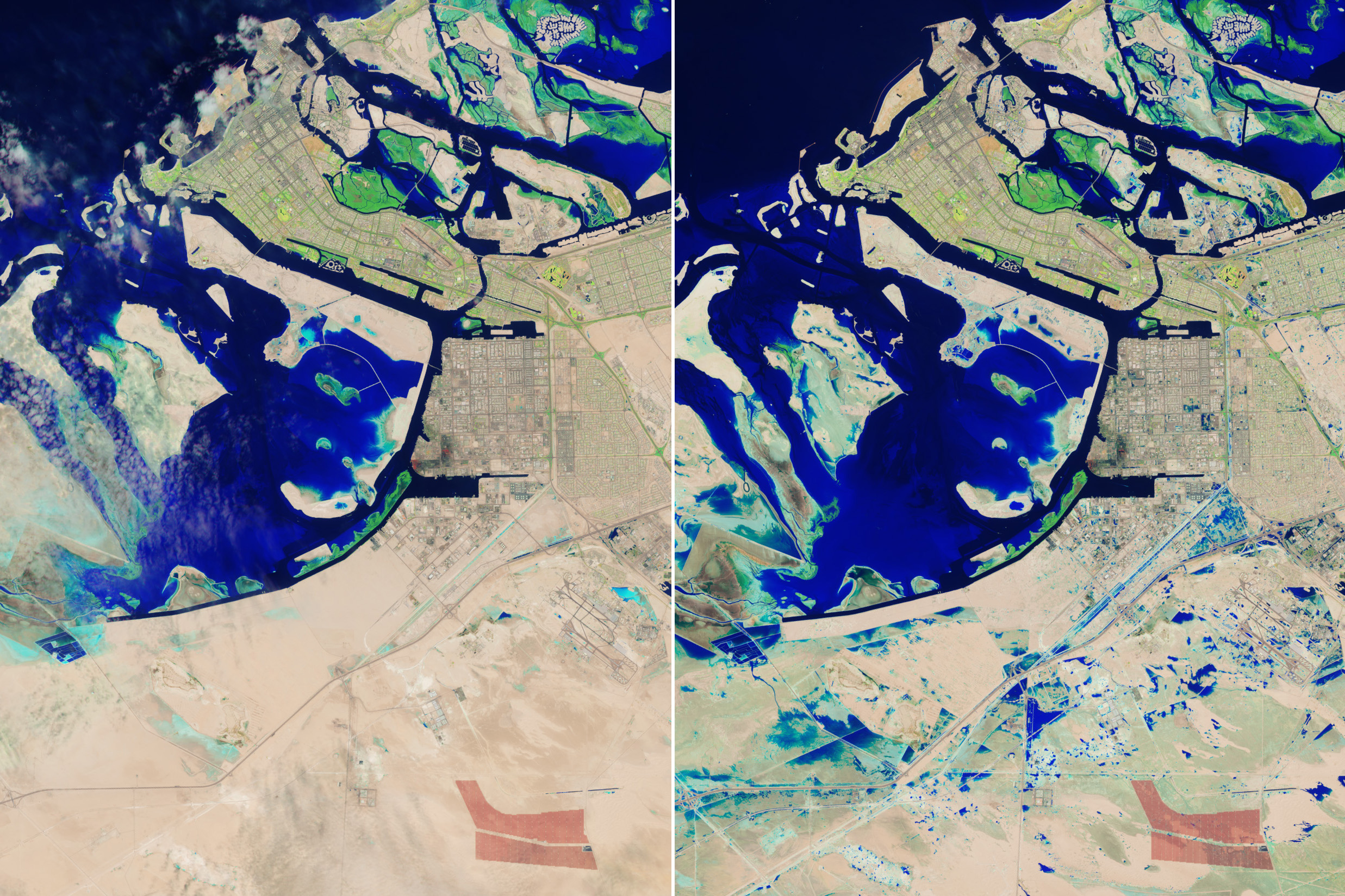 uae floods shown in incredible before-and-after satellite photos