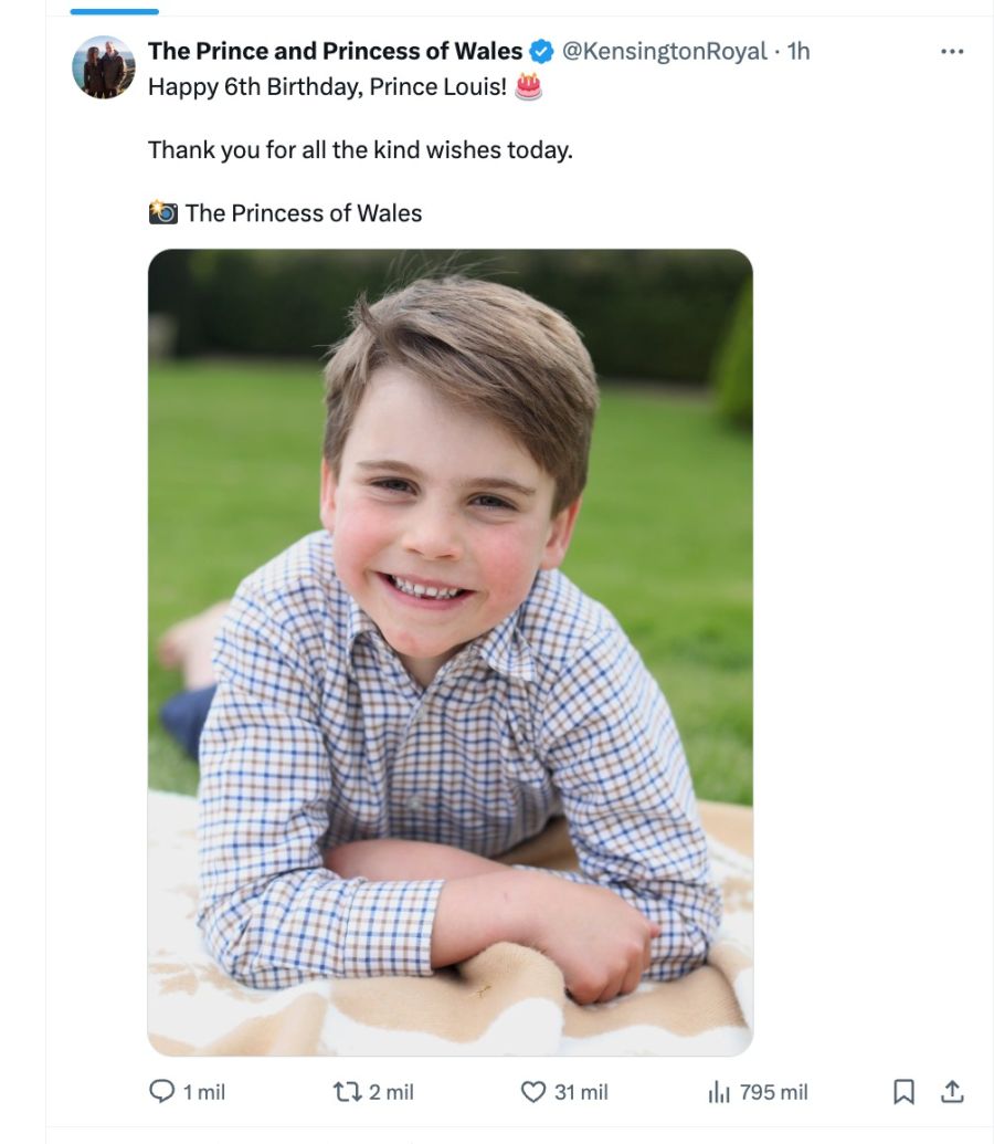 el príncipe louis celebrá su sexto cumpleaños con una foto tomada por kate middleton