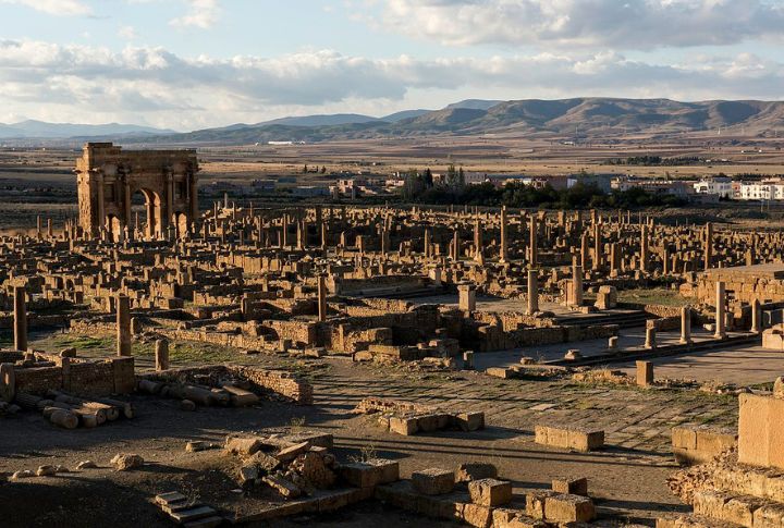 <p>Timgad, also known as the “Pompeii of Africa,” is an ancient Roman city in the Aures Mountains of Algeria. Founded by Emperor Trajan in the 1st century AD, the remarkably preserved city boasts grand arches, intricate mosaics, and imposing temples that showcase Roman civilization in North Africa.</p>