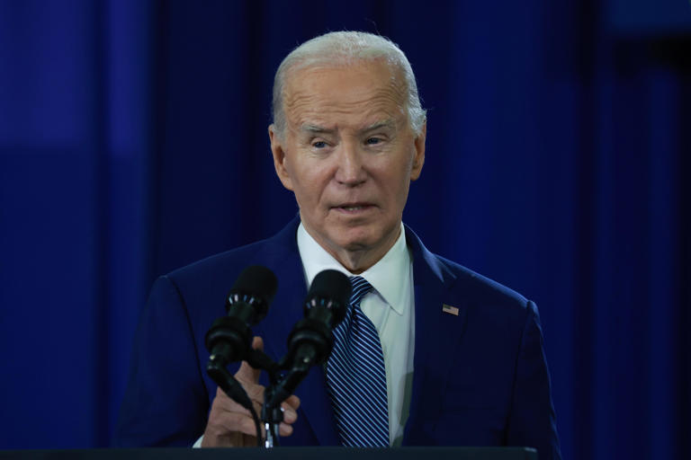 TAMPA, FLORIDA—APRIL 23: President Joe Biden speaks during a campaign stop at Hillsborough Community College’s Dale Mabry campus on April 23, 2024, in Tampa, Florida. During the event, President Biden spoke about the issue of abortion rights. (Photo by Joe Raedle/Getty Images) ORG XMIT: 776135626 ORIG FILE ID: 2149871422