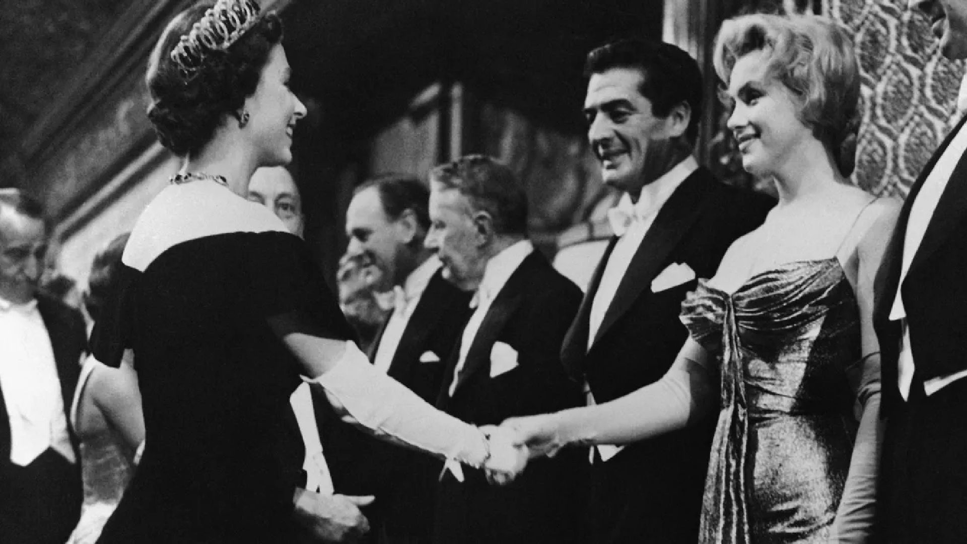 <p>                     Queen Elizabeth and movie star Marilyn Monroe were introduced in 1953 at the premiere of <em>The Battle of the River Plate</em> at Leicester Square in London. At the time both women were 30 years old and Marilyn even got the opportunity to shake the Queen’s hand as she attended the premiere to accompany her then-husband, Arthur Miller. The pair wore stunning gowns and the Queen also showcased the glittering pearl and diamond Vladimir tiara.                   </p>
