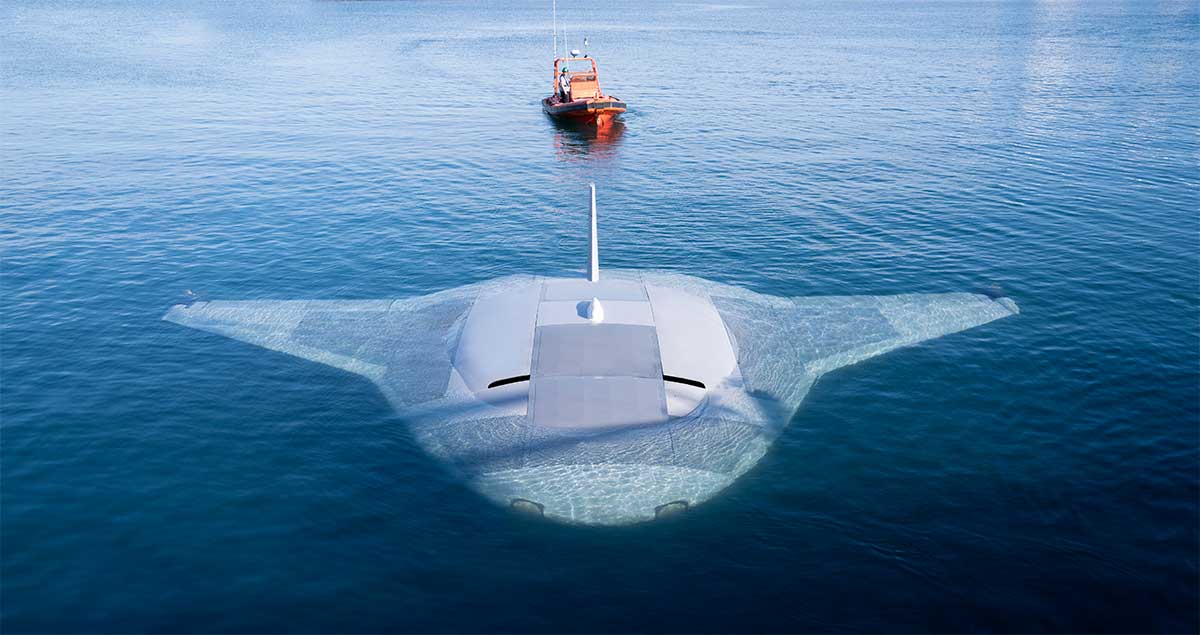 protótipo de drone submarino extragrande, manta ray (uuv) conclui testes na água