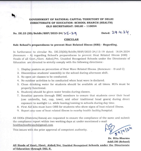 delhi education department issues heatwave guidelines for schools. details here