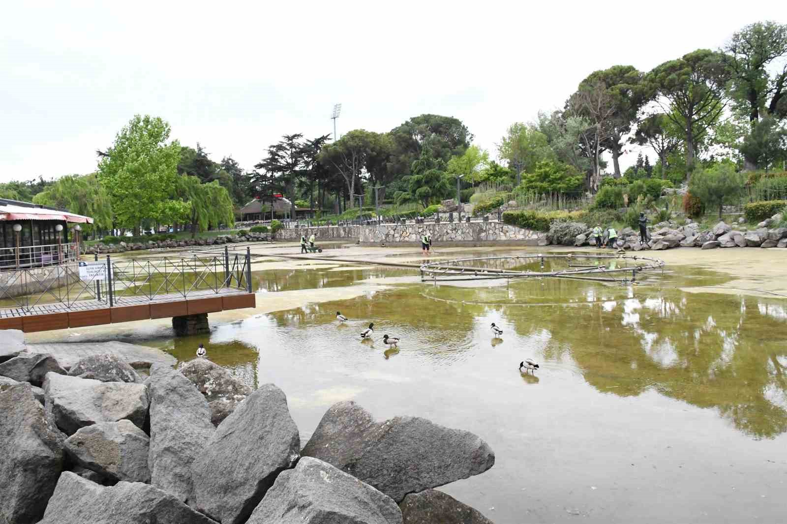 büyükşehir, atatürk parkı’ndaki süs havuzunu temizledi