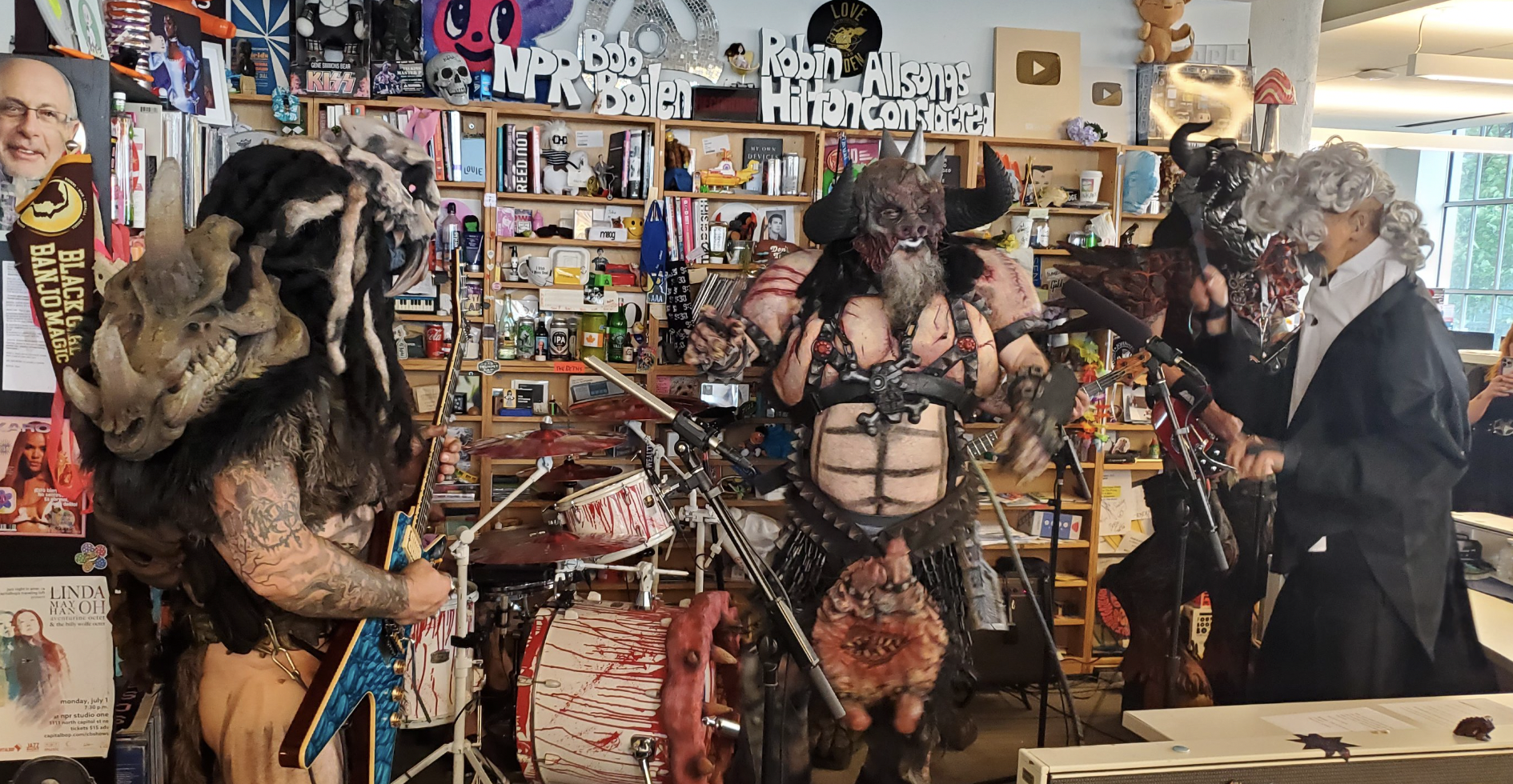 <p>GWAR is a heavy metal band that took the Alice Cooper shock rock formula of fake blood, props, and mock executions as far as it could go, aided in part by costumes that fully obscured the band members' identities. Countless people have come and gone through its ranks since frontman David “Oderus Urungus” Brockie founded the group in 1984, but when he passed away in 2014, the band chose to continue, in part because the costumes ensured that no one knew who was onstage anyway. The band will start<a href="https://gwar.net/pages/tour"> its next U.S. tour</a> in June.</p>