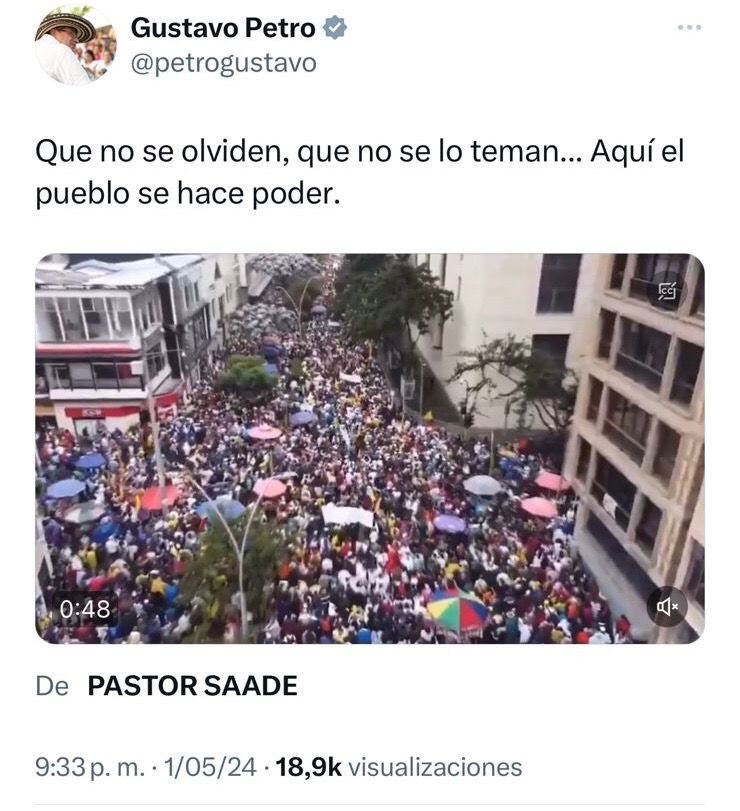 petro publicó video de la marcha del 21 de abril contra su gobierno en la plaza de bolívar para hacerla pasar como la del 1 de mayo