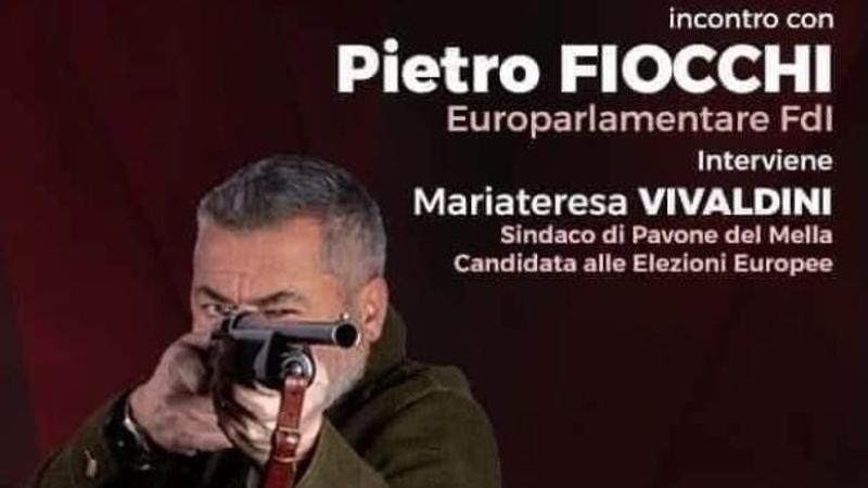 fiocchi, il candidato di fratelli d’italia con il fucile sui manifesti elettorali per le europee