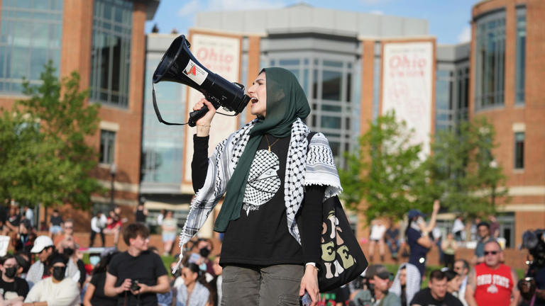 Protesters at Ohio State University share anti-war sentiments, with some making demands for the university to divest from Israel over the Israel-Hamas war.