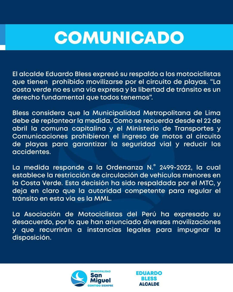 Municipalidad de San Miguel rechaza propuesta de López Aliaga de convertir la Costa Verde en una vía expresa