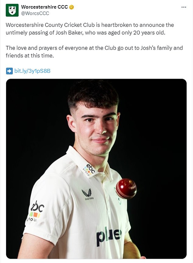 cricketer josh baker, 20, was found dead in his flat by a friend