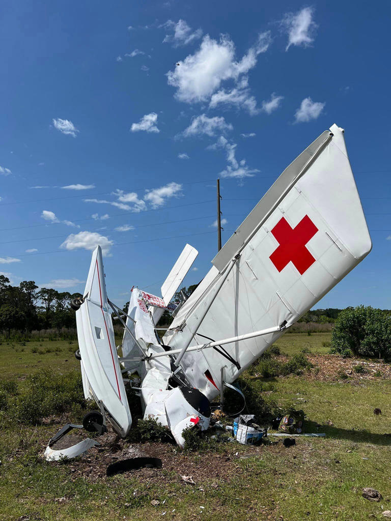 A twin-engine Admore Aircam airplane crashed Thursday, May 2, 2024, off Eidson Drive near State Road 11 in Deland, Florida. The plane's pilot was seriously injured in the crash and taken to the hospital.