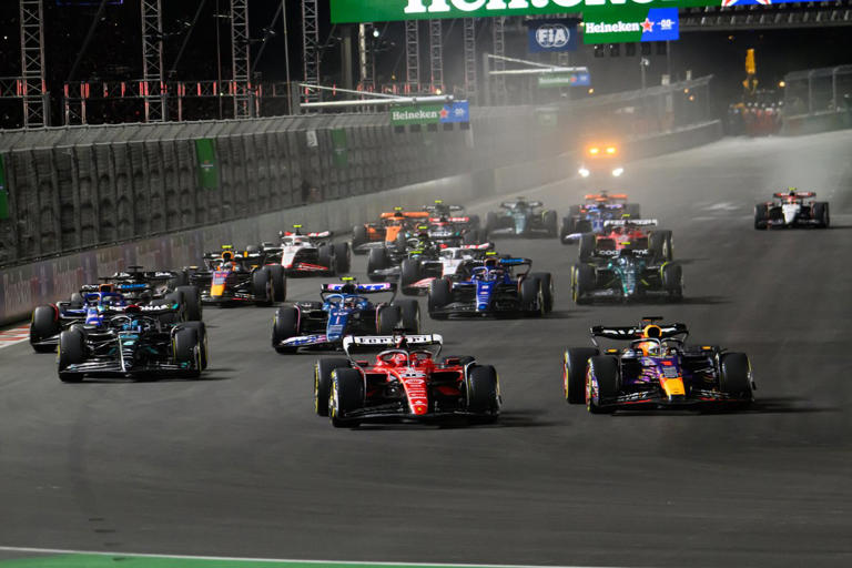 Max Verstappen, Red Bull Racing RB19,Charles Leclerc, Ferrari SF-23George Russell, Mercedes-AMG,Pierre Gasly, Alpine A5223c=,Sergio Perez, Red Bull Racing RB19,Logan Sargeant, Williams W45,=14c