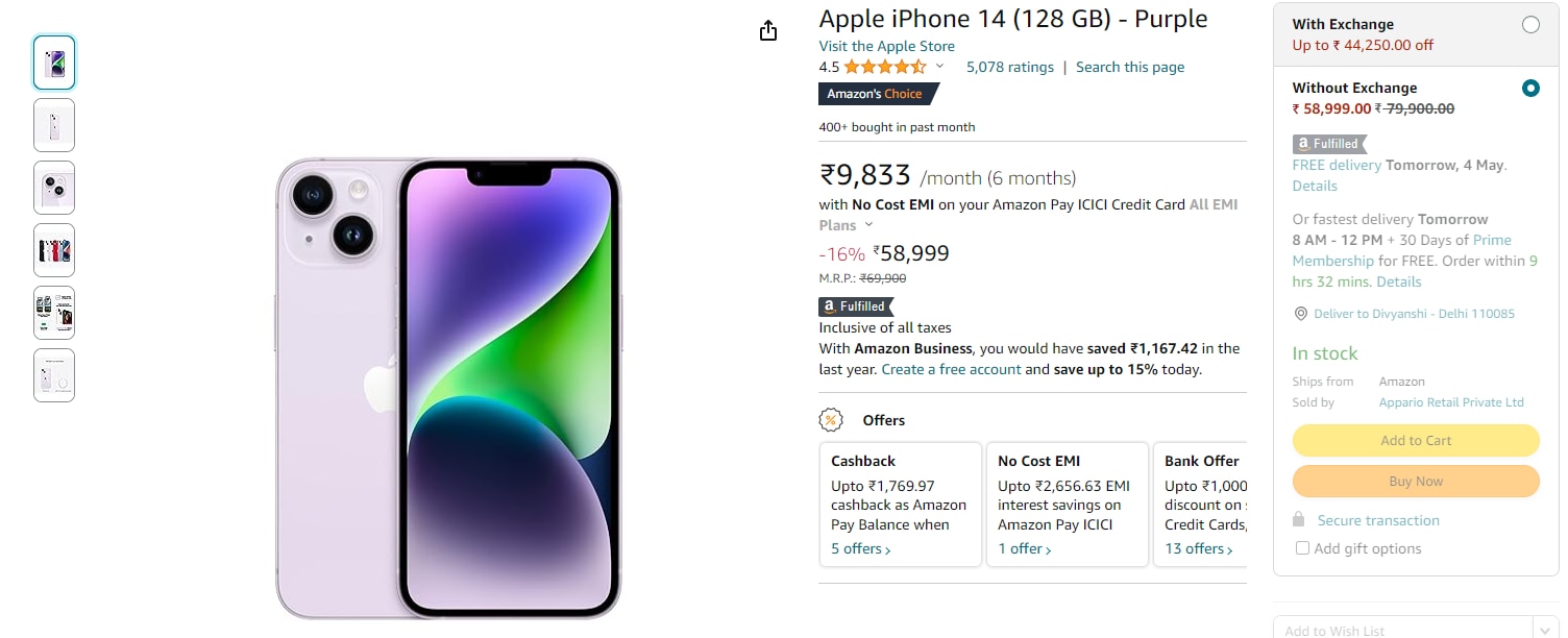 amazon, iphone 14 available for under rs 59,000 during amazon great summer sale, all details
