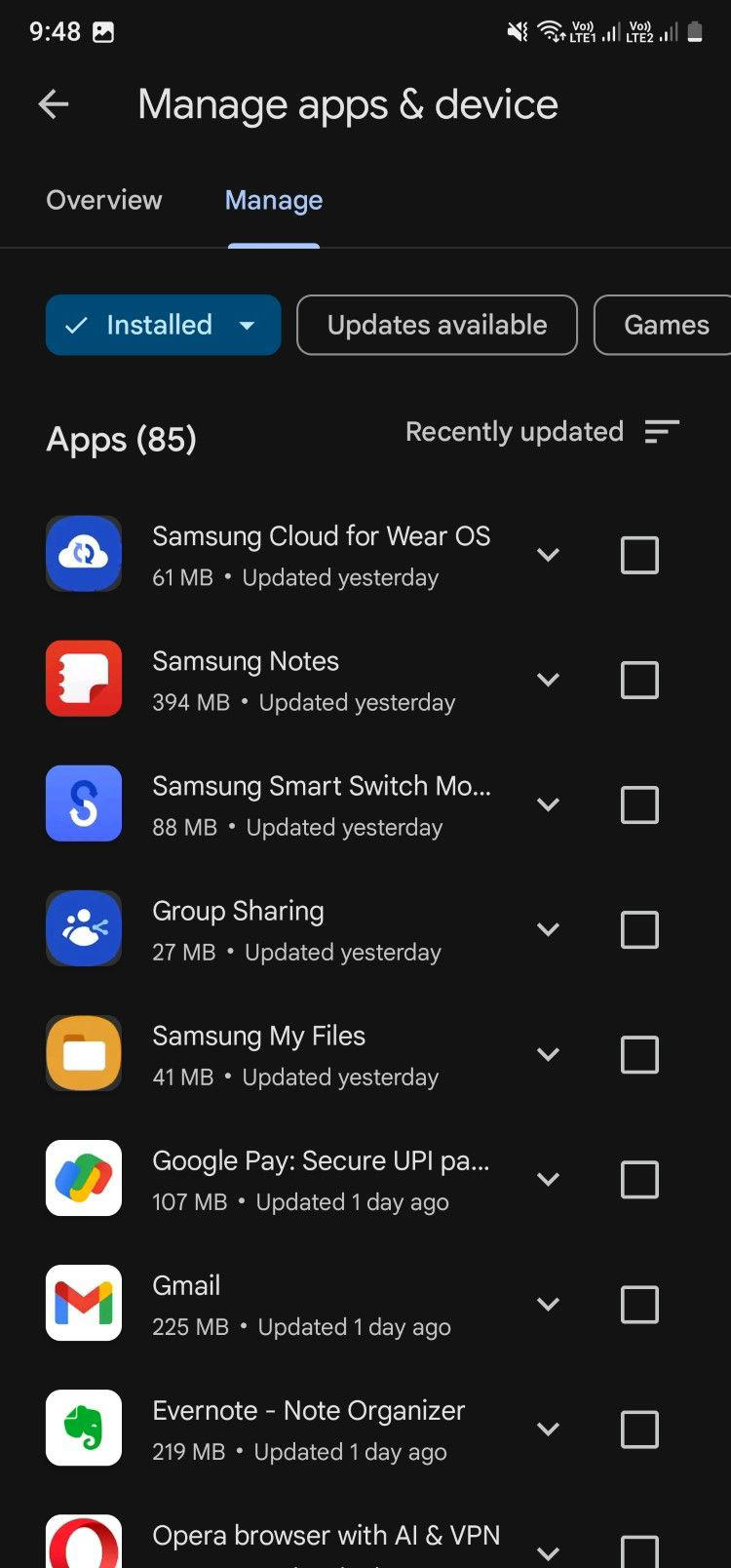 Play Store showing list of all installed apps