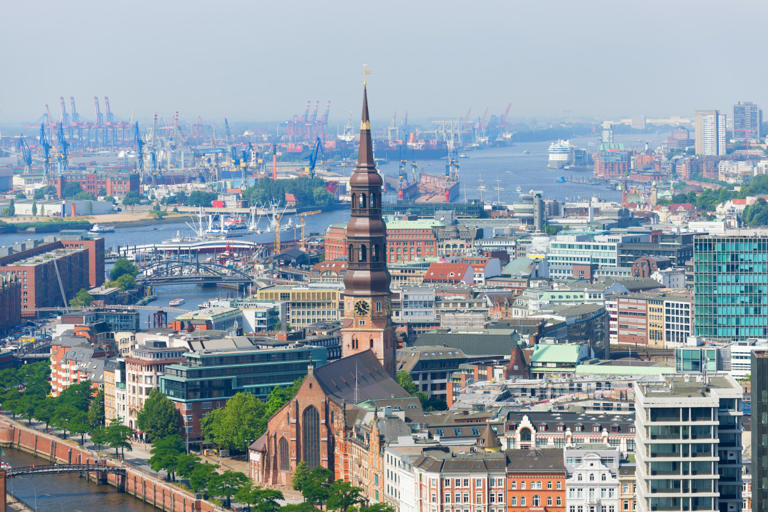 The skyline of Hamburg, Germany is seen in a photo. -lead