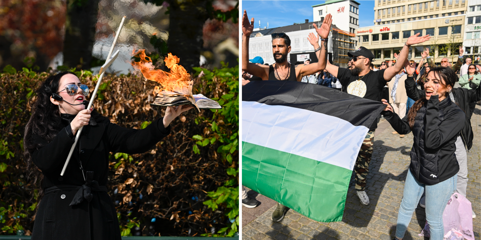 brände koran och trampade på palestinaflagga – möts med sång och dans